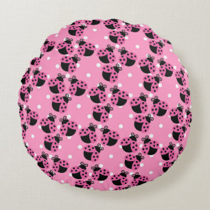 Pink Polka Dots and Ladybugs Round Cushion