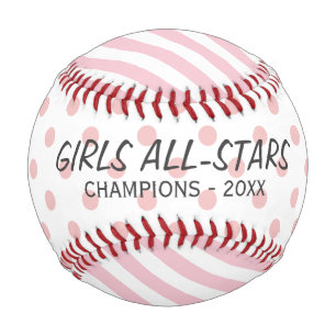 Pink Polka Dots and Stripes with Custom Text Baseball