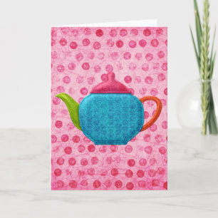 Pink Polka Dots and Teapot Card