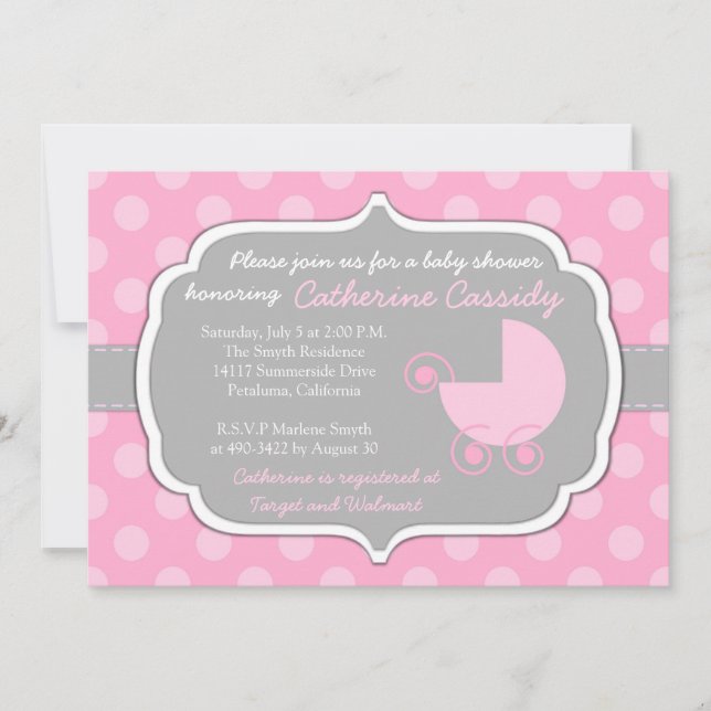 Pink Polka Dots Baby Girl Baby Shower Invitation (Front)