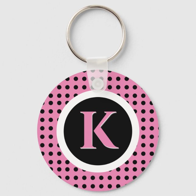 Pink Polka Dots Background Key Ring (Front)