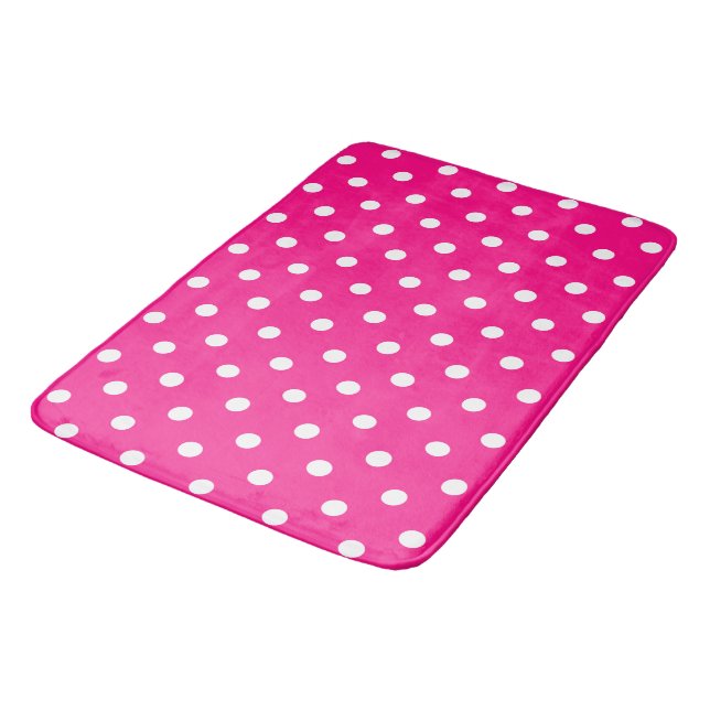Pink Polka Dots Bath Mat (Angled)