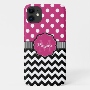 Pink Polka Dots Black Chevron Monogram Case-Mate iPhone Case