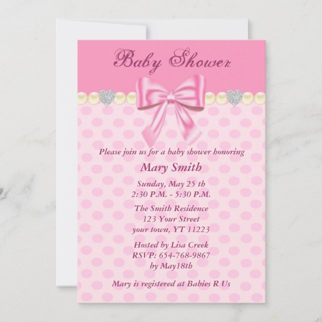 Pink Polka Dots Bow Baby Shower Invitation (Front)