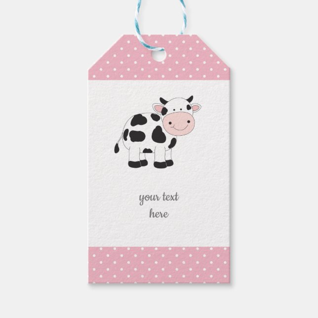 Pink Polka Dots Cow Gift Tags (Front)