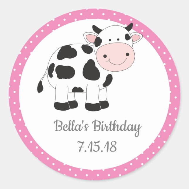 Pink Polka Dots Cowgirl Birthday Stickers (Front)