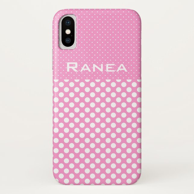 Pink Polka Dots Custom Name Phone Case (Back)