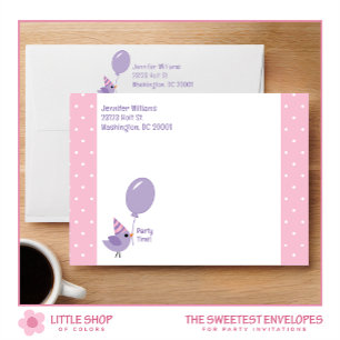 Pink Polka Dots Cute Bird Girl’s Birthday Party Envelope