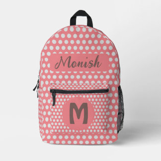 Pink Polka Dots Design Personalised Name Initial Printed Backpack
