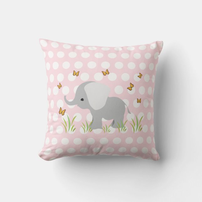 Pink Polka Dots Elephant Nursery Pillows (Front)