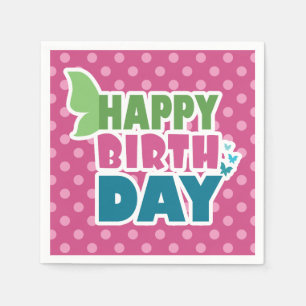 Pink polka dots happy birthday paper napkins