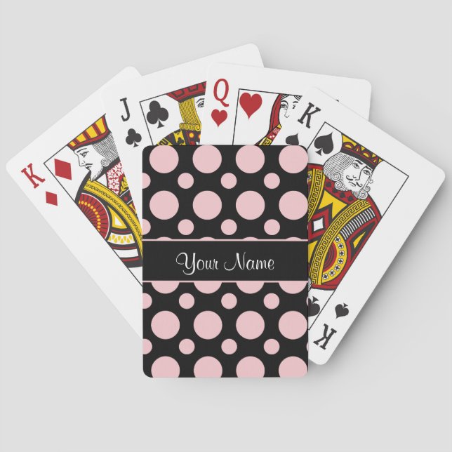Pink Polka Dots On Black Background Playing Cards (Back)