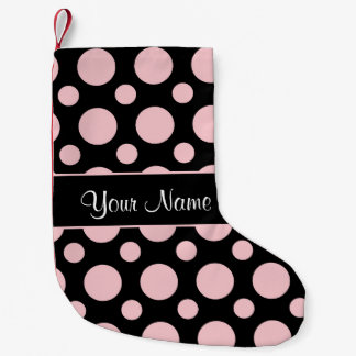 Pink Polka Dots On Black Background Small Christmas Stocking