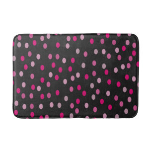 Pink Polka Dots on Black Bath Mat