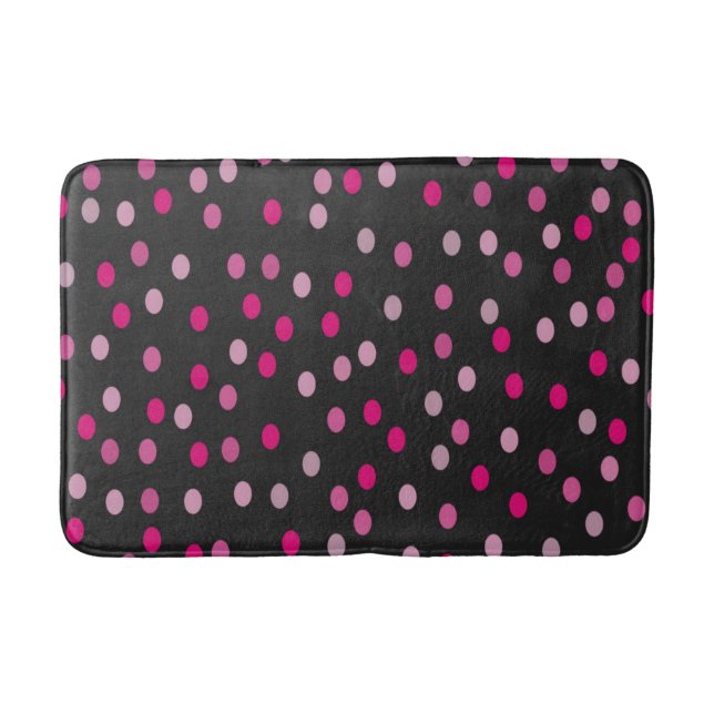 Pink Polka Dots on Black  Bath Mat (Front)