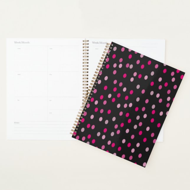 Pink Polka Dots on Black  Planner (Display)