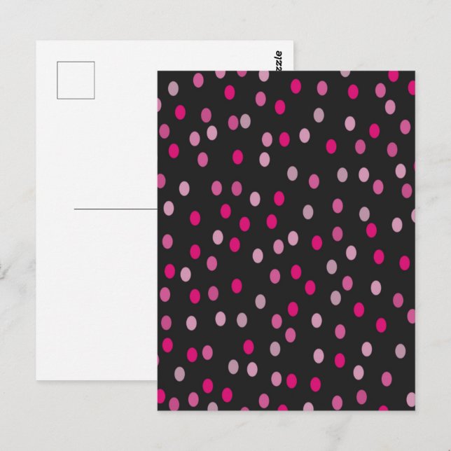 Pink Polka Dots on Black Postcard (Front/Back)