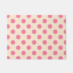 Pink polka dots on cream doormat