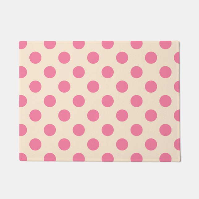 Pink polka dots on cream doormat (Front)