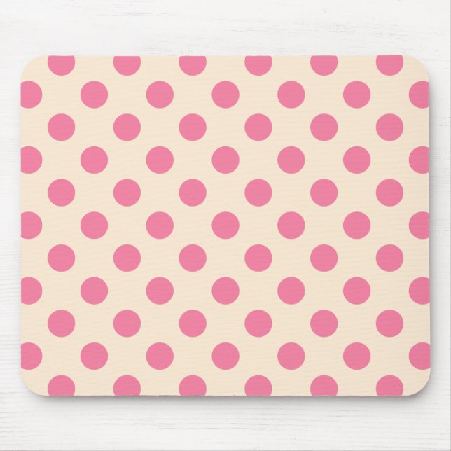 Pink polka dots on cream mouse pad (Front)