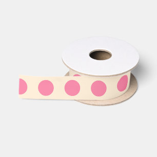 Pink polka dots on cream satin ribbon