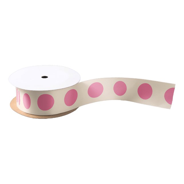Pink polka dots on cream satin ribbon (Spool)
