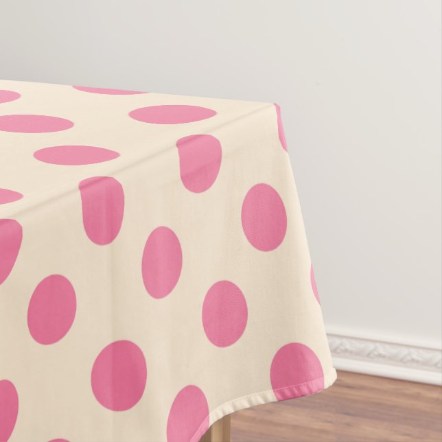 Pink polka dots on cream tablecloth (In Situ)