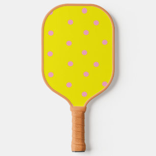 Pink polka dots on yellow  pickleball paddle