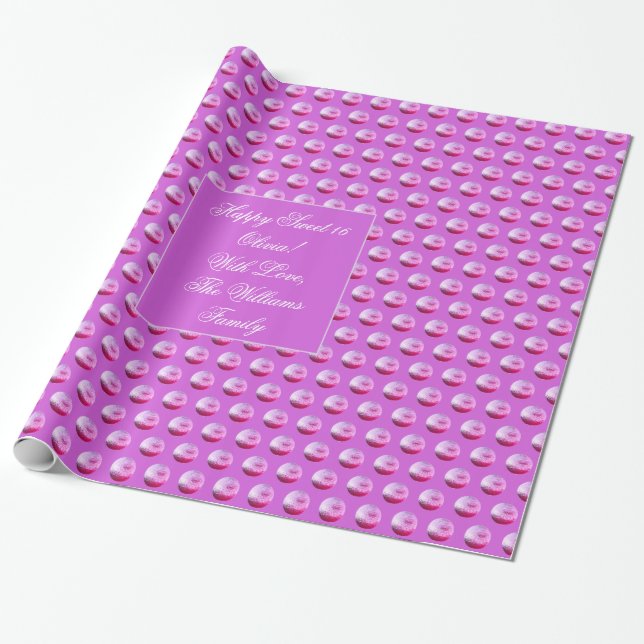 Pink Polka Dots Pattern Add Name or Text Elegant Wrapping Paper (Unrolled)