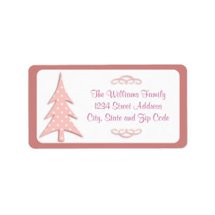 Pink Polka Dots Pattern Christmas Tree Label