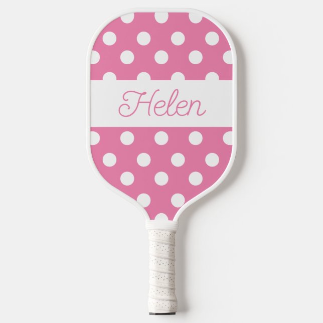 Pink Polka Dots Pickleball Personalised Paddle (Front)