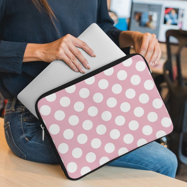 Pink Polka Dots, Polka Dot Pattern, Dots, Dotted Laptop Sleeve (Creator Uploaded)