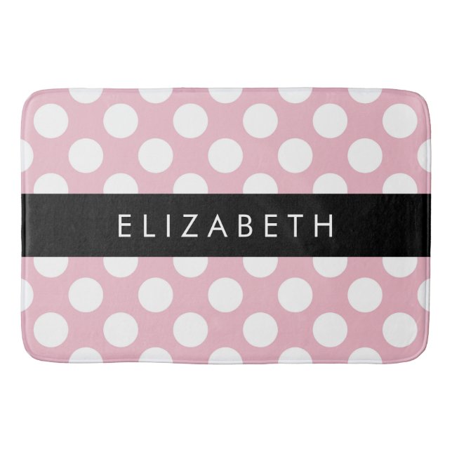 Pink Polka Dots, Polka Dot Pattern, Your Name Bath Mat (Front)