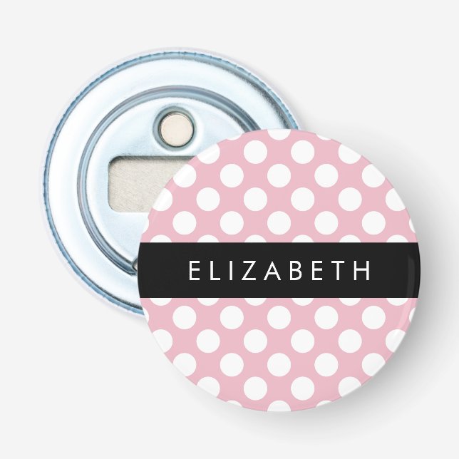 Pink Polka Dots, Polka Dot Pattern, Your Name Bottle Opener (Front)