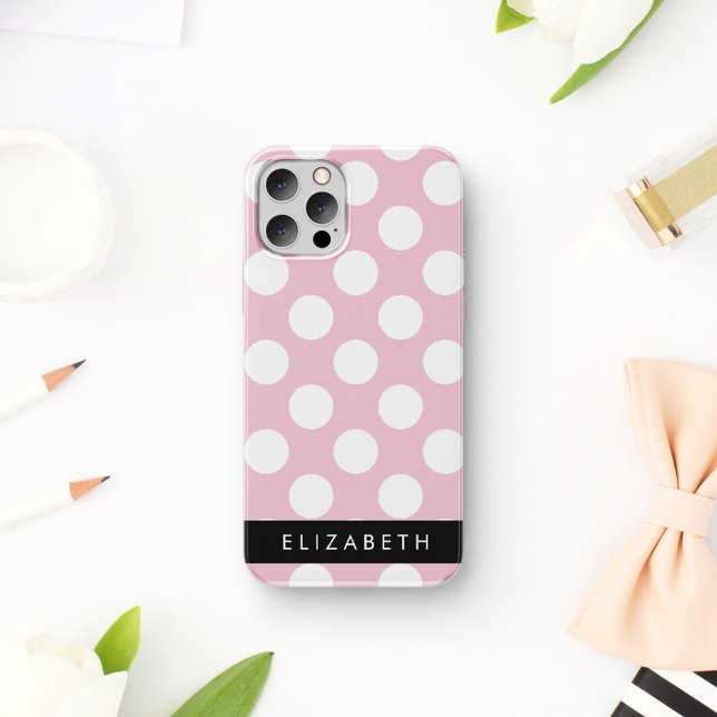 Pink Polka Dots, Polka Dot Pattern, Your Name iPhone 16 Case (Creator Uploaded)