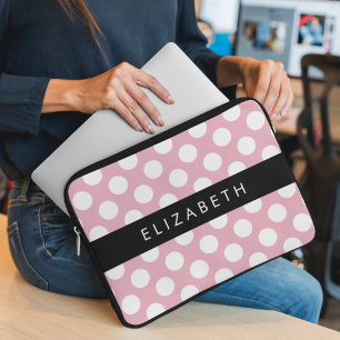 Pink Polka Dots, Polka Dot Pattern, Your Name Laptop Sleeve