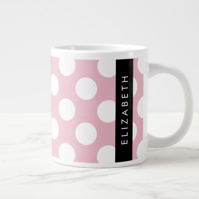 Pink Polka Dots, Polka Dot Pattern, Your Name Large Coffee Mug (Right)