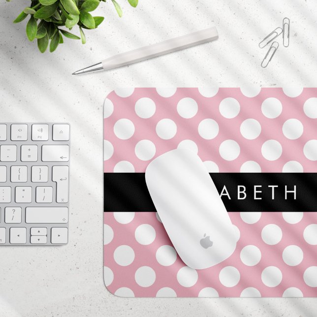 Pink Polka Dots, Polka Dot Pattern, Your Name Mouse Pad (Creator Uploaded)