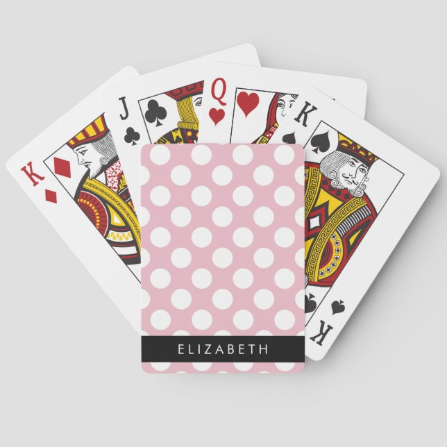 Pink Polka Dots, Polka Dot Pattern, Your Name Playing Cards (Back)