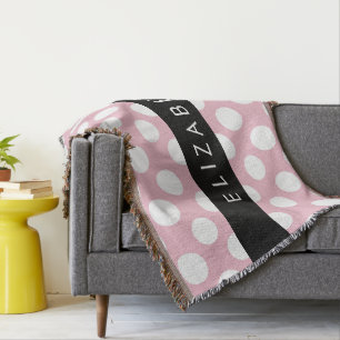 Pink Polka Dots, Polka Dot Pattern, Your Name Throw Blanket