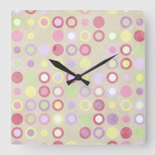 Pink Polka Dots Square Wall Clock