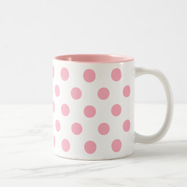 Pink Polka Dots Two-Tone Coffee Mug (Right)