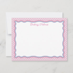 Pink Polka Dots & Wavy Frame Add Name Card
