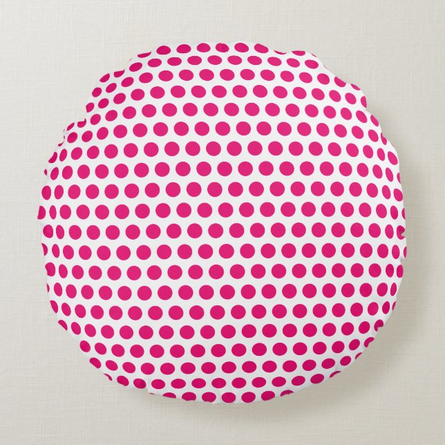 Pink Polka Dots White Custom Colours Cute Pretty Round Cushion (Front)