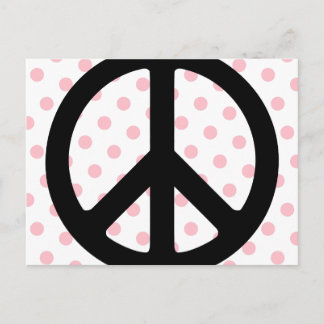 Pink Polka Dots with Black Peace Symbol Postcard