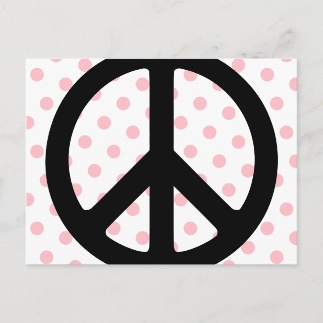Pink Polka Dots with Black Peace Symbol Postcard (Front)