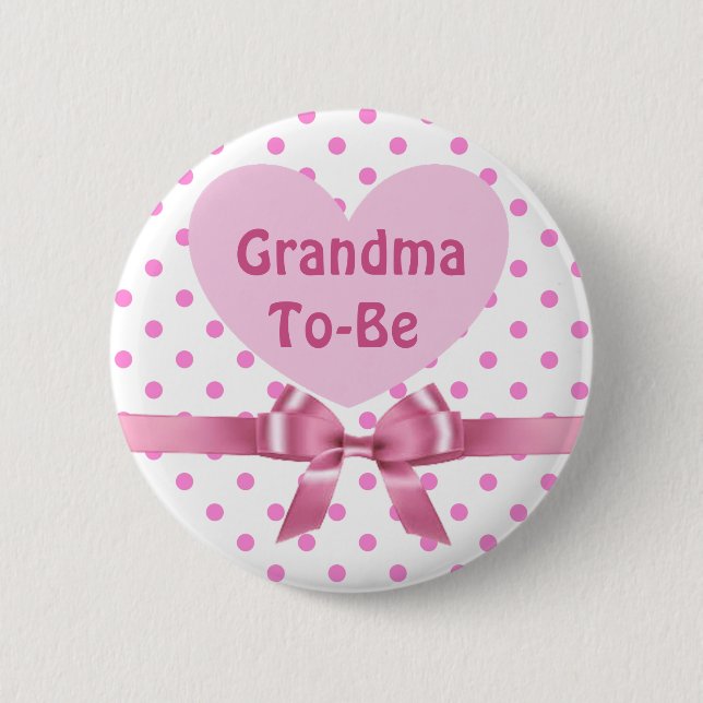 Pink Polka Dotted Grandma to be Baby Shower Button (Front)