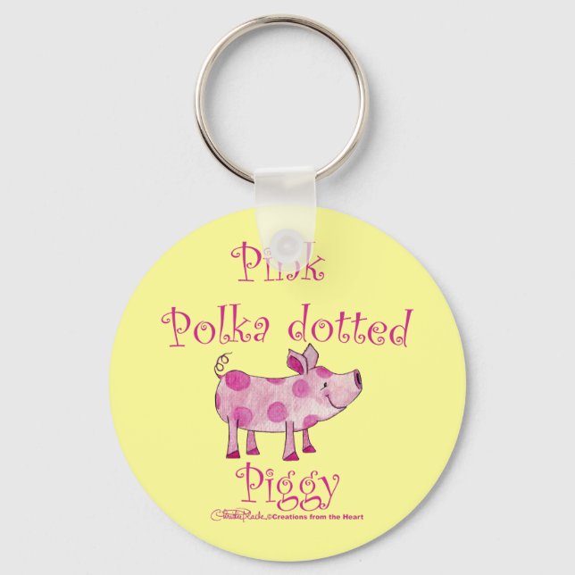 Pink Polka Dotted Piggy Key Ring (Front)