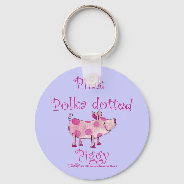 Pink Polka Dotted Piggy Key Ring (Front)