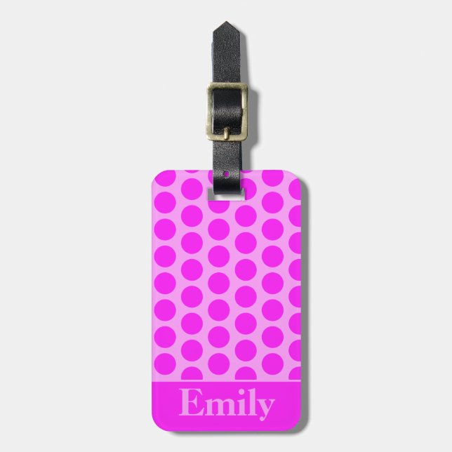 Pink Polka Monogrammed Luggage Tag (Front Vertical)